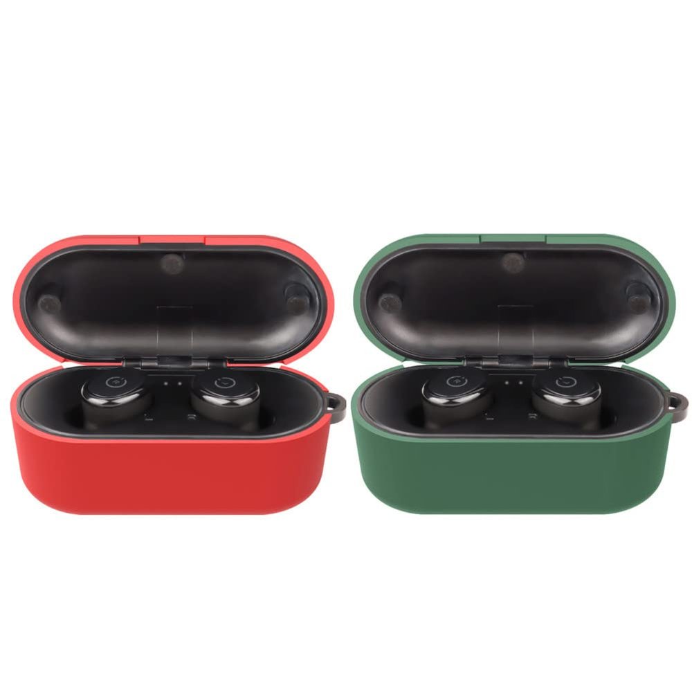 2 Pack DAYJOY Soft Silicone Protective Case Cover Compatible with TOZO T10 Earphone, Protective Skin Sleeve with Carabiner for TOZO T10 (red+Green)