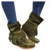 Bcshiye Tassel Boots for Women Moccasin Suede Ankle Booties Winter Round Toe Vintage Buckle Strap Mid-Calf Flat Shoes view 1