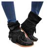 Bcshiye Tassel Boots for Women Moccasin Suede Ankle Booties Winter Round Toe Vintage Buckle Strap Mid-Calf Flat Shoes view 1