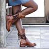 Bcshiye Womens Mid Calf Winter Slouchy Chunky Low Heel Block Heel Faux Leather Comfort Riding Booties with Buckle view 2