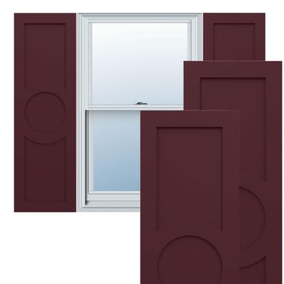 12"W x 67"H True Fit PVC Center Circle Arts & Crafts Fixed Mount Shutters, Wine Red (Per Pair - Hardware Not Included)