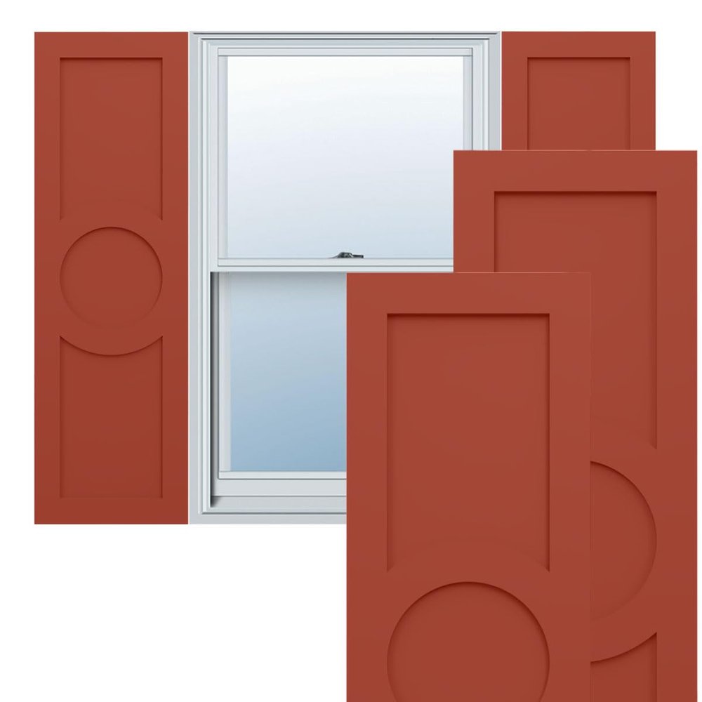 18"W x 76"H True Fit PVC Center Circle Arts & Crafts Fixed Mount Shutters, Colorful Leaves (Per Pair - Hardware Not Included)
