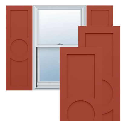 18"W x 44"H True Fit PVC Center Circle Arts & Crafts Fixed Mount Shutters, Colorful Leaves (Per Pair - Hardware Not Included)