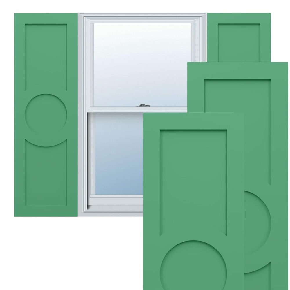 18"W x 28"H True Fit PVC Center Circle Arts & Crafts Fixed Mount Shutters, Lilly Pads (Per Pair - Hardware Not Included)