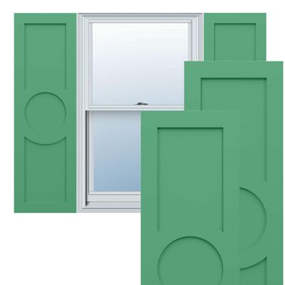 18"W x 30"H True Fit PVC Center Circle Arts & Crafts Fixed Mount Shutters, Lilly Pads (Per Pair - Hardware Not Included)