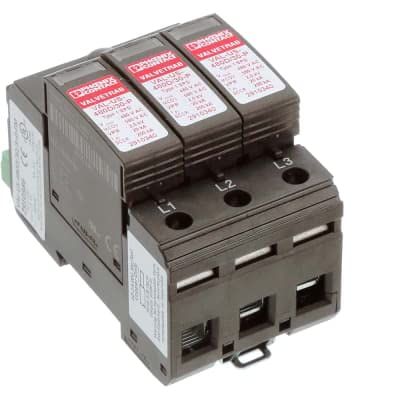 2910386, Surge Protector, 3 Channel, Type 1, 480V AC, 30kA, DIN Rail, VAL-US-480D/30/3+0-FM