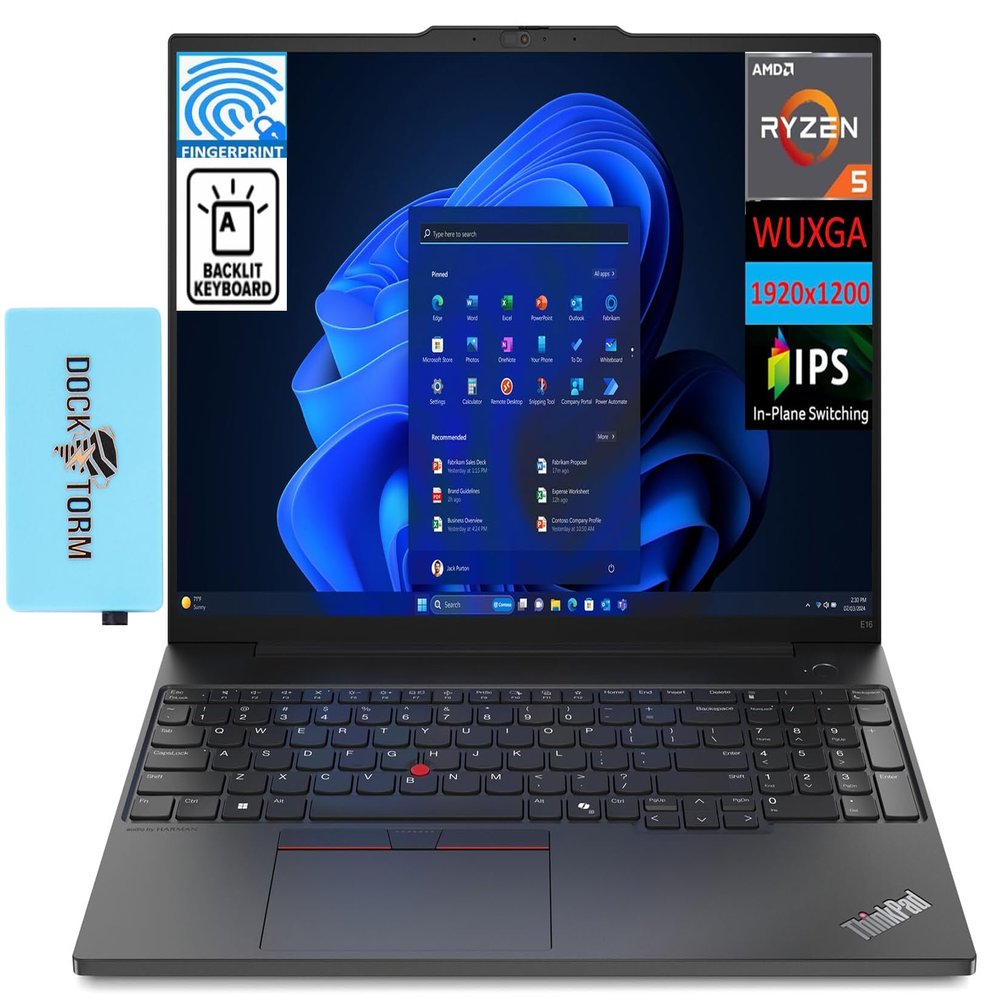 Lenovo Thinkpad E16 Gen 2 Business Laptop 16.0" IPS WUXGA Display (AMD Ryzen 5 7535U, 32GB DDR5, 256GB PCIe SSD, Backlit KYB, Fingerprint, WiFi 6E, BT 5.3, Win 11 Pro) w/DKZ Hub