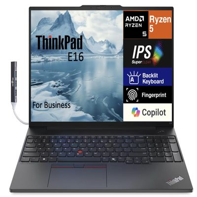Lenovo Thinkpad E16 Business Laptop 16.0" IPS WUXGA Display (AMD Ryzen 5 7535U, 32GB DDR5, 1TB PCIe SSD, Backlit KYB, Fingerprint, WiFi 6, BT 5.3, Win 11 Pro) w/DKZ Hub