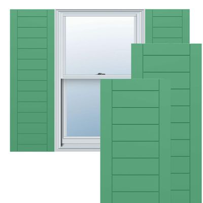 Ekena Millwork TFP001HF18X032LP True Fit PVC Horizontal Slat Framed Modern Style Fixed Mount Shutters, (Per Pair-Hardware Not Included), 18-in. W x 32-in. H, Lily Pads