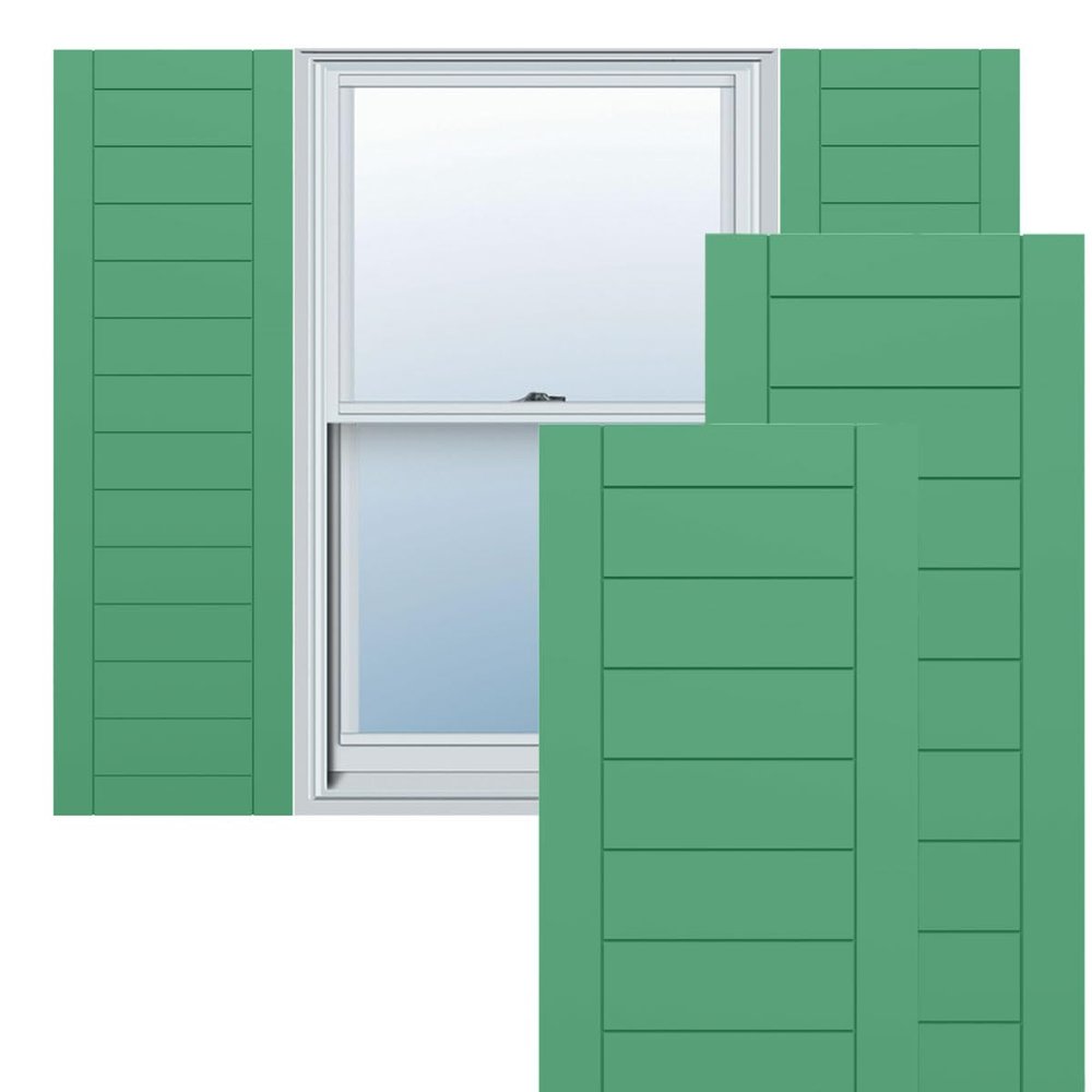 Ekena Millwork TFP001HF18X032LP True Fit PVC Horizontal Slat Framed Modern Style Fixed Mount Shutters, (Per Pair-Hardware Not Included), 18-in. W x 32-in. H, Lily Pads