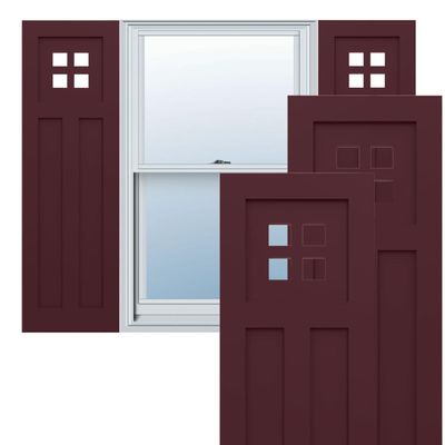 15"W x 32"H True Fit PVC San Antonio Mission Style Fixed Mount Shutters, Wine Red (Per Pair - Hardware Not Included)