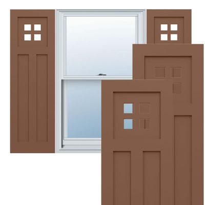 15"W x 73"H True Fit PVC San Antonio Mission Style Fixed Mount Shutters, Burnt Toffee (Per Pair - Hardware Not Included)