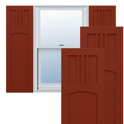 Ekena Millwork 12"W x 64"H True Fit PVC San Miguel Mission Style Fixed Mount Shutters, Pepper Red (Per Pair - Hardware Not Included)