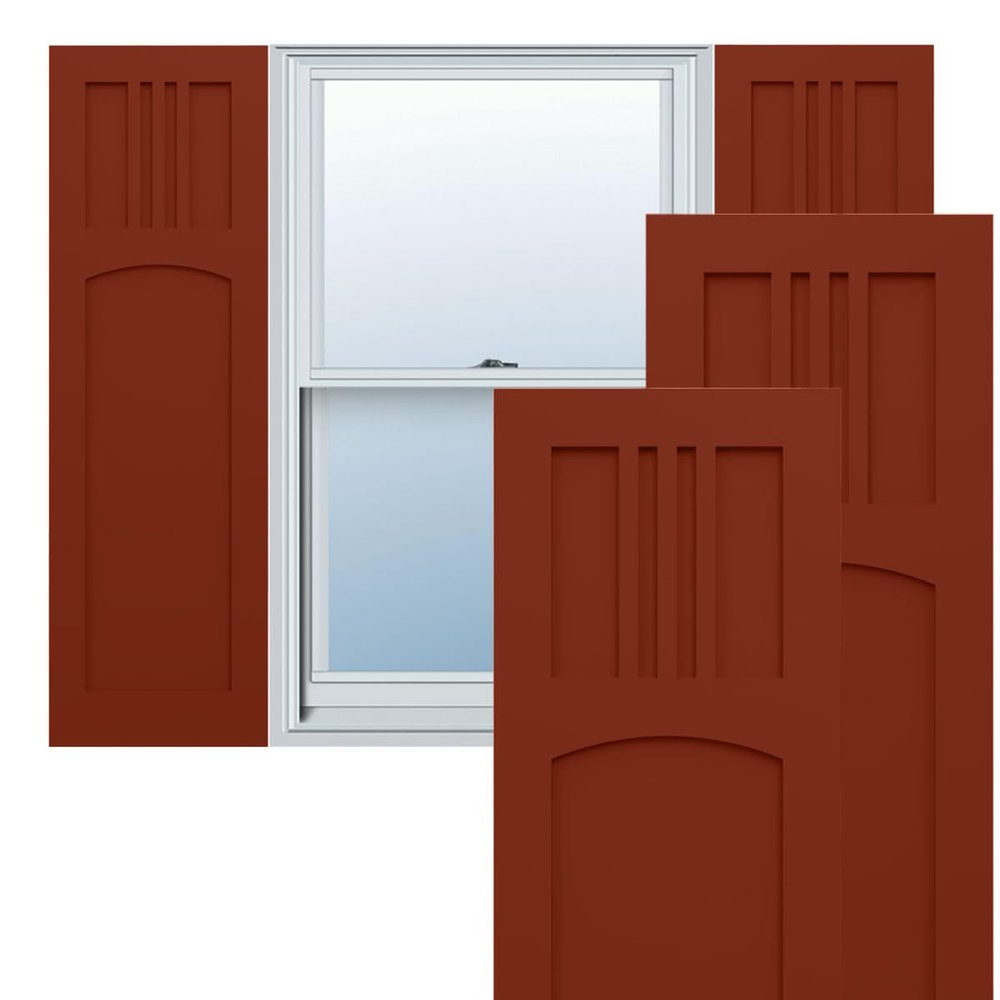 Ekena Millwork 12"W x 64"H True Fit PVC San Miguel Mission Style Fixed Mount Shutters, Pepper Red (Per Pair - Hardware Not Included)