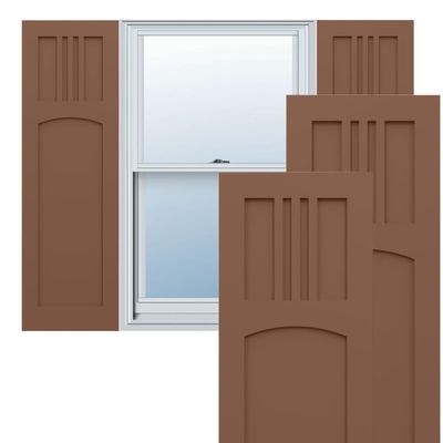 Ekena Millwork 12"W x 64"H True Fit PVC San Miguel Mission Style Fixed Mount Shutters, Burnt Toffee (Per Pair - Hardware Not Included)