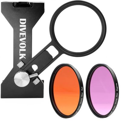 DIVEVOLK Expansion clamp for seatouch 4 max housing Including Red Filter/Purple Filter +Clamp+Conversion Ring
