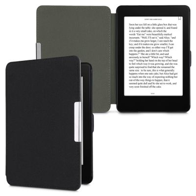 kwmobile Case Compatible with Amazon Kindle Paperwhite - Nylon Protective e-Reader Cover Folio Book Style Case - Black