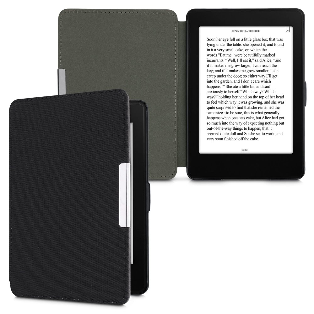 kwmobile Case Compatible with Amazon Kindle Paperwhite - Nylon Protective e-Reader Cover Folio Book Style Case - Black