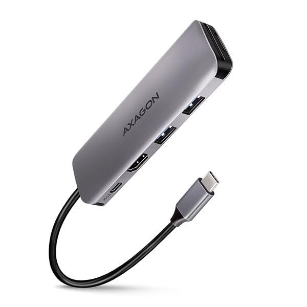 AXAGON Compatible HMC-5 USB-C-Hub, 2X USB-A, HDMI, 2X USB-C 3.2 Gen 1, 1x SD, 1x microSD, Silber