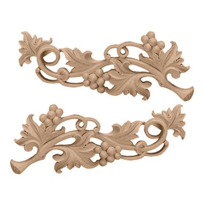 Ekena Millwork ONL11X04X01GRRW Medium Grape Scrolls (Pair) Wood Onlays, 11 5/8"W x 4 5/8"H x 3/4"D (Each Side), Rubberwood