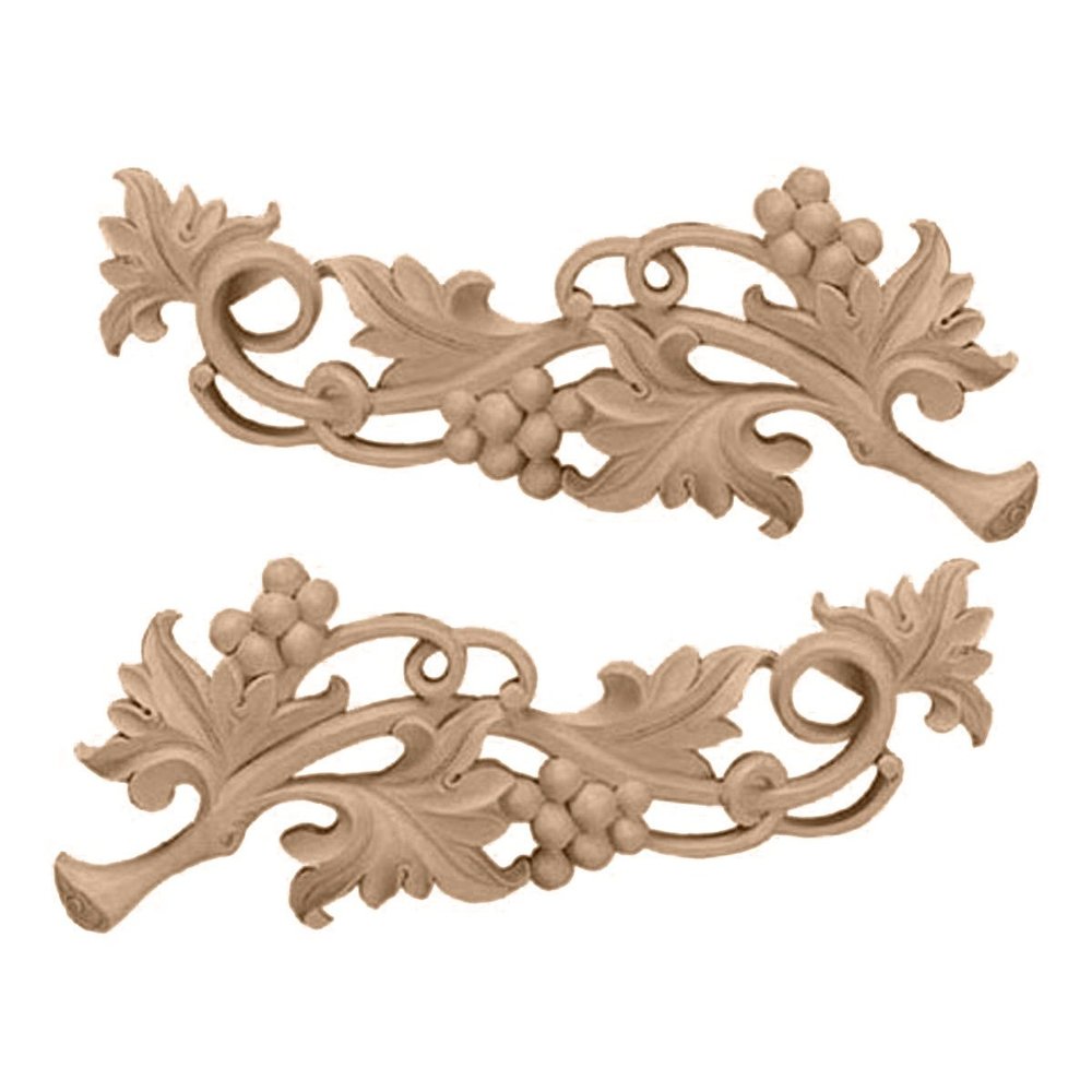 Ekena Millwork ONL11X04X01GRRW Medium Grape Scrolls (Pair) Wood Onlays, 11 5/8"W x 4 5/8"H x 3/4"D (Each Side), Rubberwood