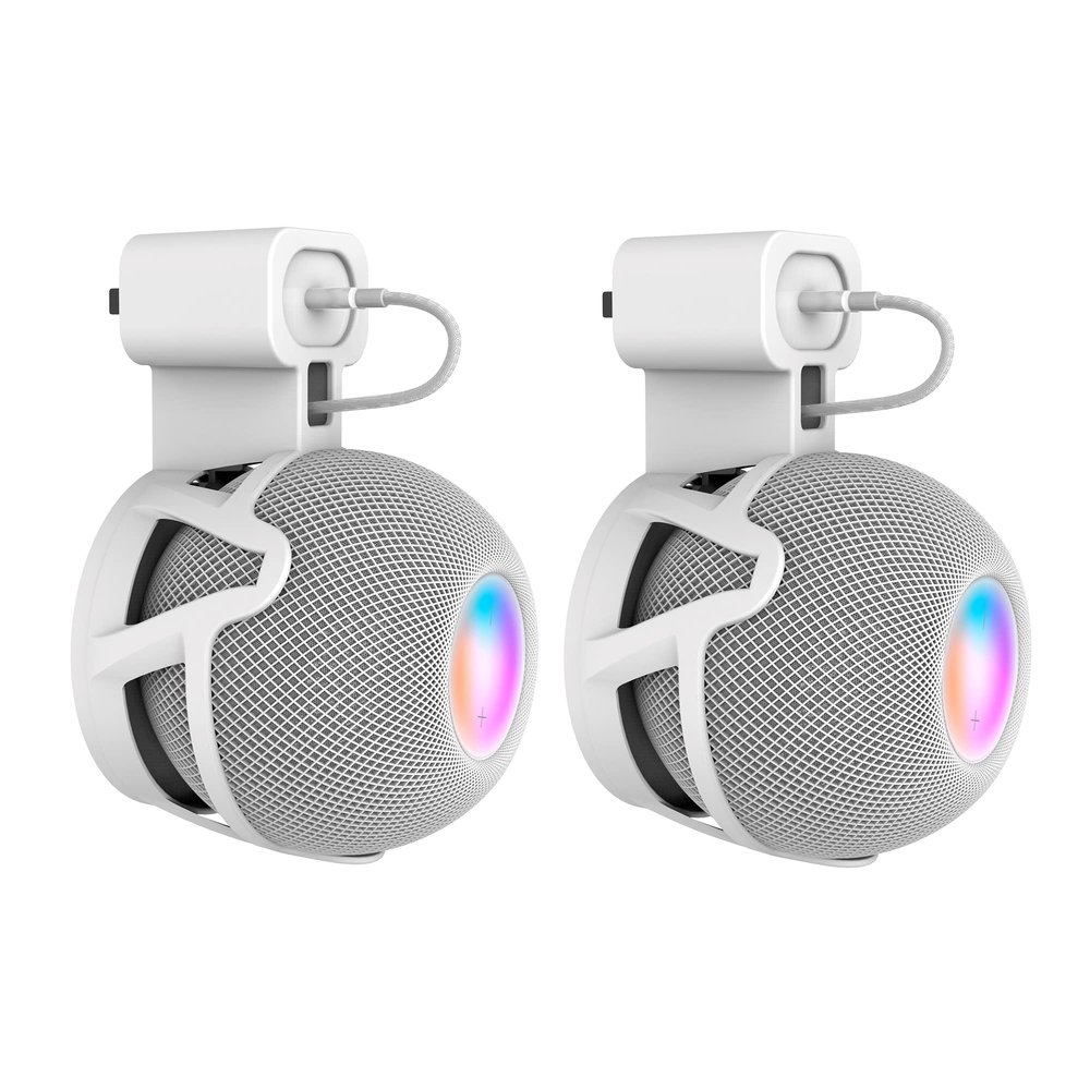 honecumi Wall Mount Holder for Apple Homepod Mini, 2 Pcs-White, Convenient Mounting, Perfect Cord Management, Better Sound Performance, Aesthetically pleasing design