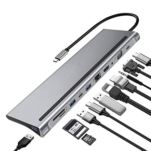 11in1 USB C Hub with 4K HDTV USB3.0 SD/TF Card Reader VGA Rj45 Ethernet 3.5mm Audio and USB C PD Type-C Adapter Dock for MacBook/Pro/Air, iMac and More