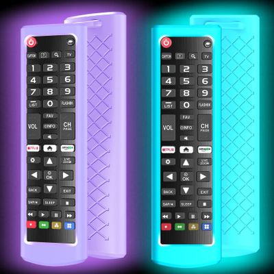 2 Pack Case for LG TV Remotes, Cover for LG Smart TV Remote Control AKB75095307 AKB75375604 AKB74915305 Original, Replacement Silicone Skin Sleeve Glow in The Dark Blue Purple
