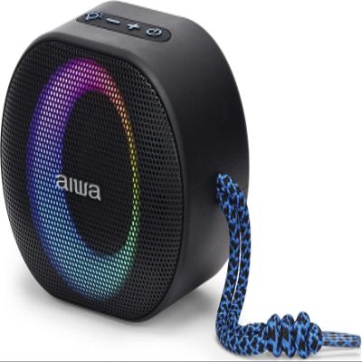 Aiwa BST-330BL Compact Bluetooth Speaker, Durable, Powerful, Hyperbass Technology, 10 W Power, RGB Lighting, Card Reader, Waterproof Colour: Black and Blue
