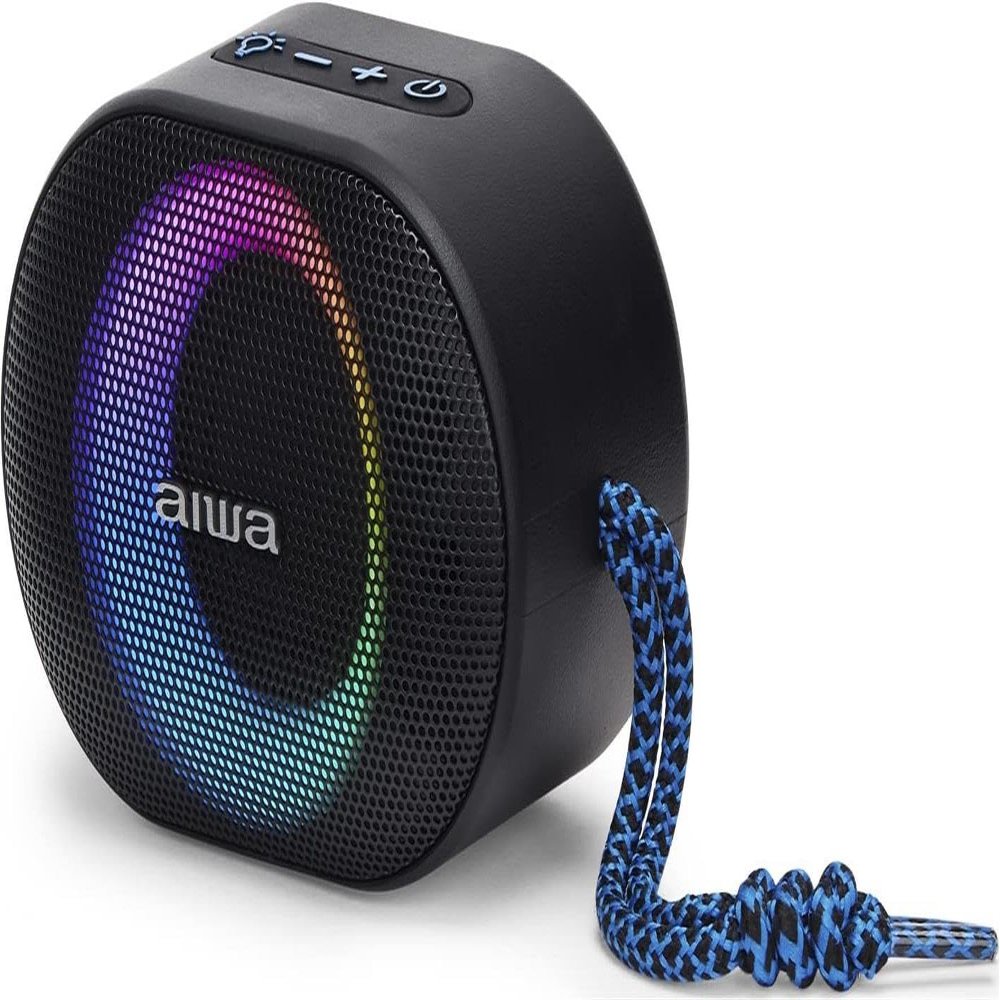 Aiwa BST-330BL Compact Bluetooth Speaker, Durable, Powerful, Hyperbass Technology, 10 W Power, RGB Lighting, Card Reader, Waterproof Colour: Black and Blue