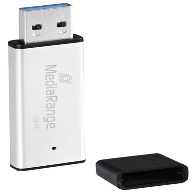 MediaRange USB 3.0 High Performance Memory Stick 128 GB - Mini USB Flash Drive Aluminium Housing, External Memory Expansion with Read Speed of up to 220 MB/s, Colour Silver