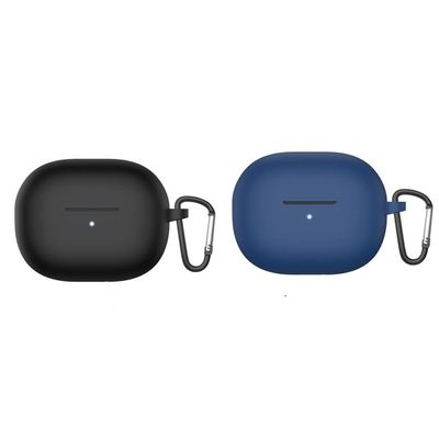 2 Pack DAYJOY Soft Silicone Protective Case Cover Compatible with Redmi Buds 3 Lite Earbuds, Protective Skin Sleeve with Carabiner (Black+Navy Blue)