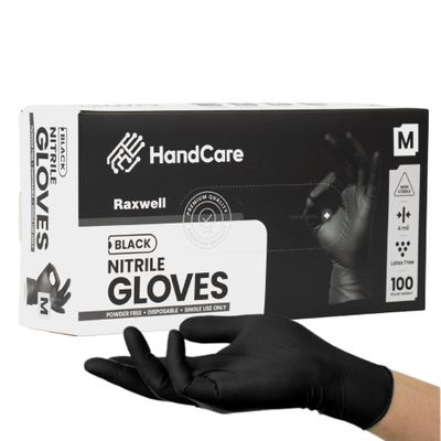 HandCare Black Disposable 4Mil Nitrile Mechanic Gloves -Tattoo, Cleaning, Cooking, Food Prep, Medical Gloves