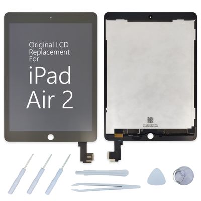 Original Screen Replacement Kit for iPad Air 2 (A1566, A1567) - OEM LCD Digitizer Glass Panel Assembly with Tool Kit (Black)