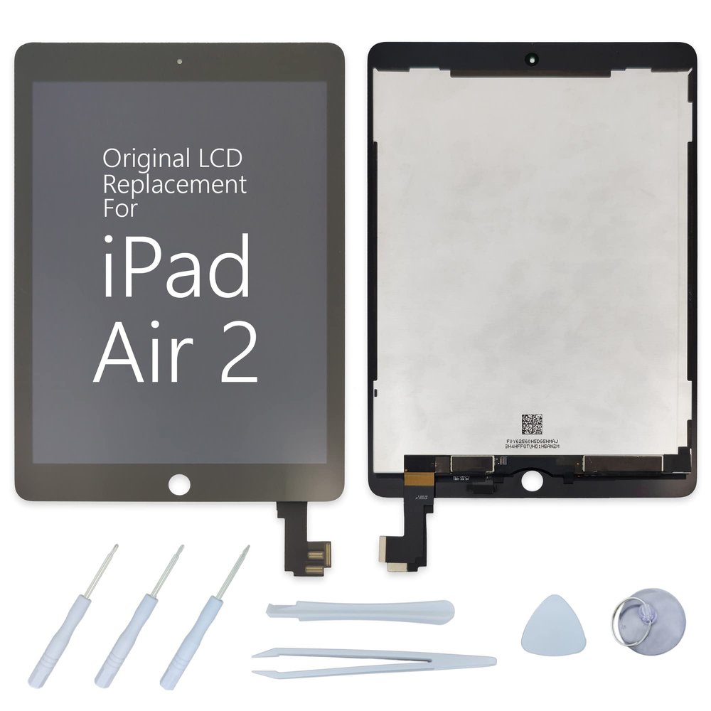 Original Screen Replacement Kit for iPad Air 2 (A1566, A1567) - OEM LCD Digitizer Glass Panel Assembly with Tool Kit (Black)