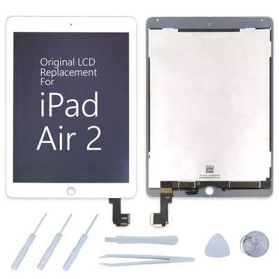 Original Screen Replacement Kit for iPad Air 2 (A1566, A1567) - OEM LCD Digitizer Glass Panel Assembly with Tool Kit (White)