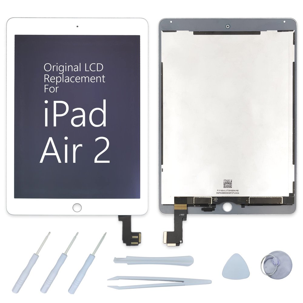 Original Screen Replacement Kit for iPad Air 2 (A1566, A1567) - OEM LCD Digitizer Glass Panel Assembly with Tool Kit (White)