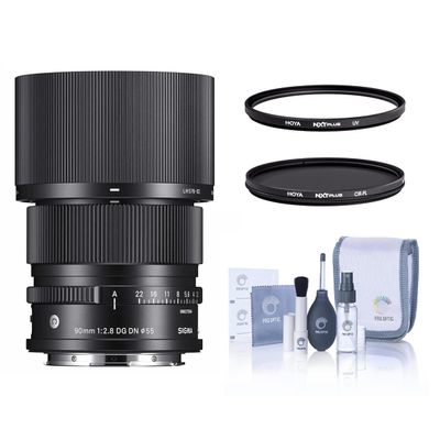 Sigma 90mm f/2.8 DG DN Contemporary Lens for L Mount, Bundle with Tiffen 55mm UV and CPL Filters
