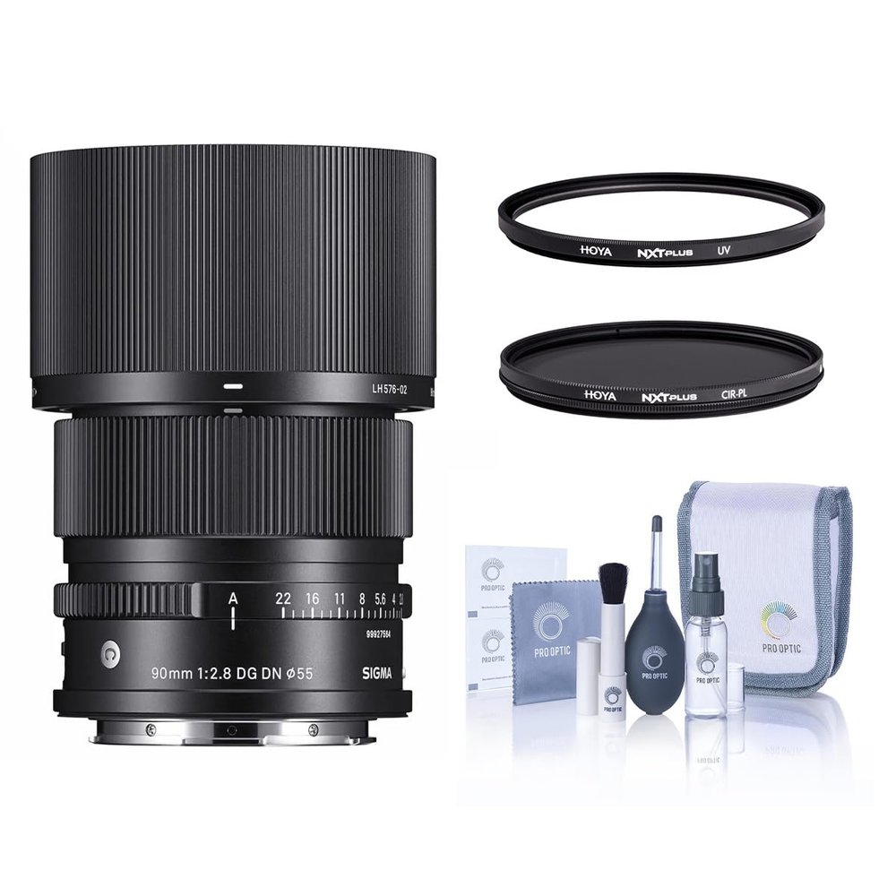 Sigma 90mm f/2.8 DG DN Contemporary Lens for L Mount, Bundle with Tiffen 55mm UV and CPL Filters