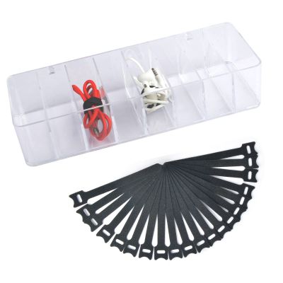 Acrylic Electronics Organizer-8 Sections Clear Cable Storage Bin Box,Cord Management Holder,Desk Storage Accessories with 20 PCS 6 Inch Reusable Fastening Fabric Cable Tie Straps Cord Wraps (No Lid)