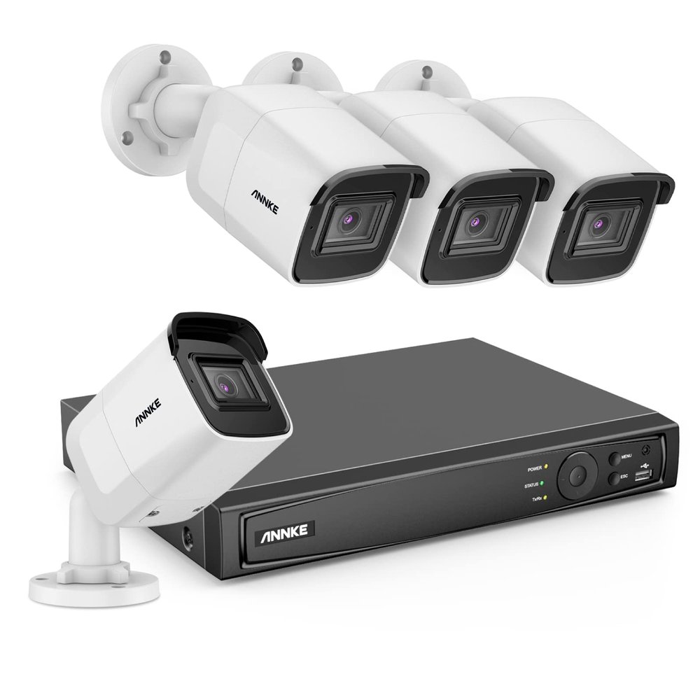 ANNKE H800 4K Security Camera System, 8MP 8CH NVR and 4X PoE Wired Bullet 4K Cameras with Audio Recording, IP67 Weatherproof, 120dB WDR & 3D DNR, Smart IR & 100ft EXIR Night Vision(NO HDD Included)