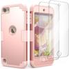 IDweel for iPod Touch Case with 2 Screen Protectors, 3 in 1 Hard PC Case + Silicone Shockproof for Kids Heavy Duty Hard Case Cover for iPod Touch 7th/6th/5th Generation,Rose Gold view 1
