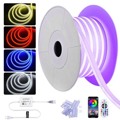 DELight AC 110-120V Waterproof IP65 RGB 50ft Neon Rope Lights with Remote