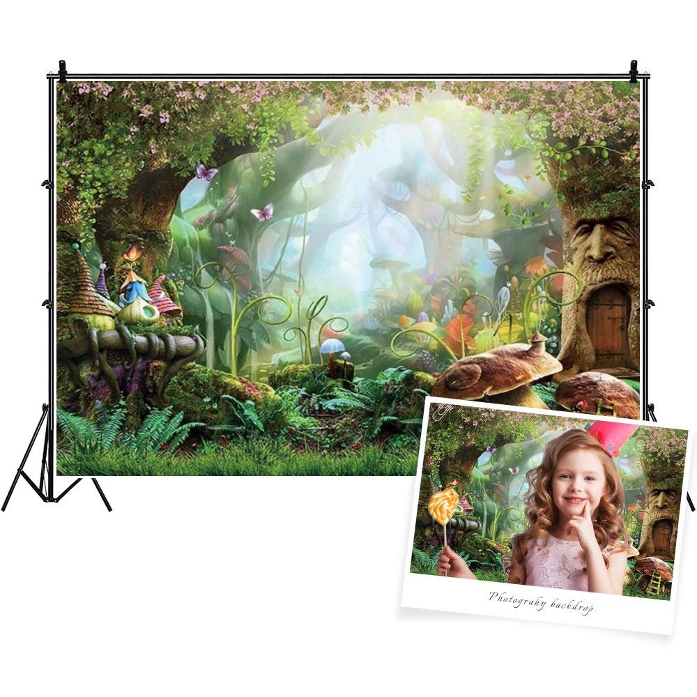DASHAN Magic Forest Jungle Backdrop Mushroom Flower Butterfly 10x8ft Polyester Photography Background for Newborn Baby Shower Party Kids Birthday Children Portrait Banner Photo Booth Studio Props