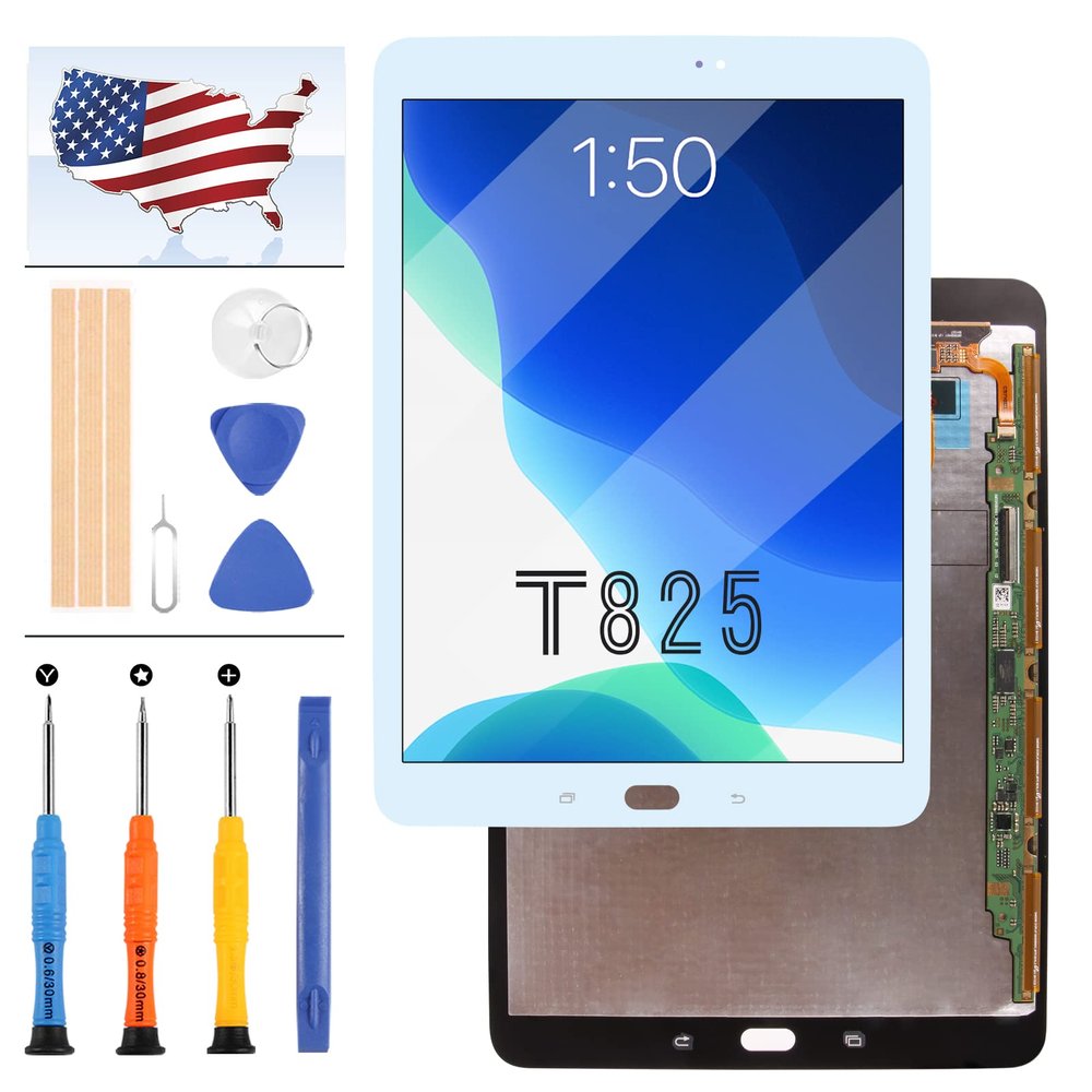 for Samsung Galaxy Tab S3 9.7 T820 T825 LCD Screen Replacement SM-T820 SM-T825 SM-T825Y LCD Display Touch Panel Digitizer Full Glass Assembly Repair Parts Kit with Free Tools (White)