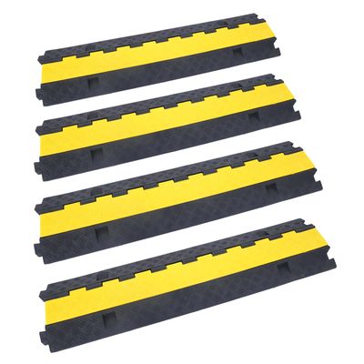 YELACK Cable Ramp Cable Protector Ramps Wire Hose Protective 2 Channel Traffic Rubber Plastic Cord Cover Speed Bump for Asphalt Concrete Gravel Driveway Outdoor, 4 Pack