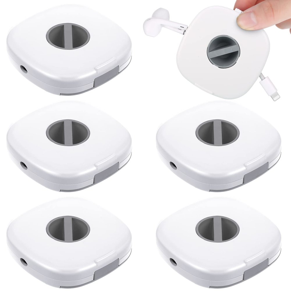 6 Pieces Retractable Cable Management Charging Organizer Phone Cord Holder Small Winder Case for Headset Cord Mouse Wire Charger Cable(White)