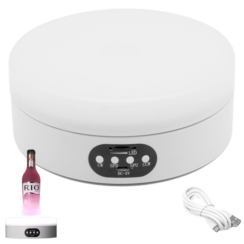 fotoconic Glowing LED Motorized Rotating Display Stand, 6.3"/16cm Rotary Turntable for Wine, Collectible, Artwork Sculpture, Bottle Product Display 360 Photography