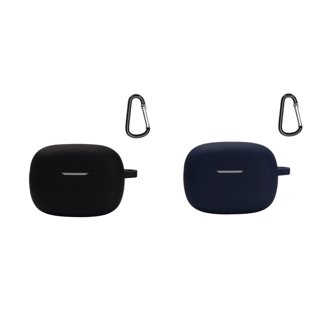 2 Pack DAYJOY Soft Silicone Protective Case Cover Compatible with JBL Wave 200TWS/Vibe 200TWS/JBL Vibe Beam/Wave Beam 2 Earbuds, Protective Skin Sleeve with Key Chain (Black+Blue)