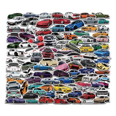 100pcs JDM Racing Car Stickers - Waterproof VSCO Vinyl Stickers for Kids, Laptops, Hydro Flask, Water Bottles, Kids Helmets, Computers